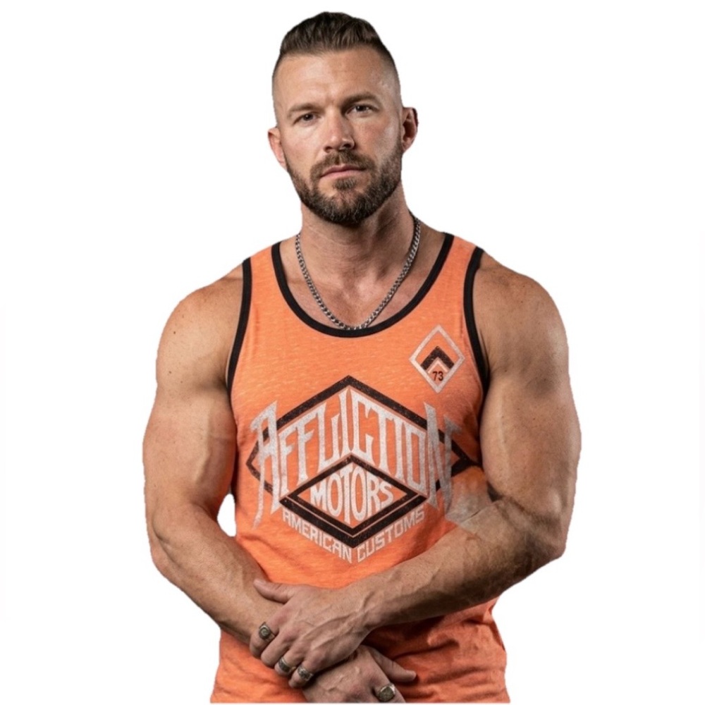 Affliction Men’s Orange w/Black Trim Tank Top Size XS